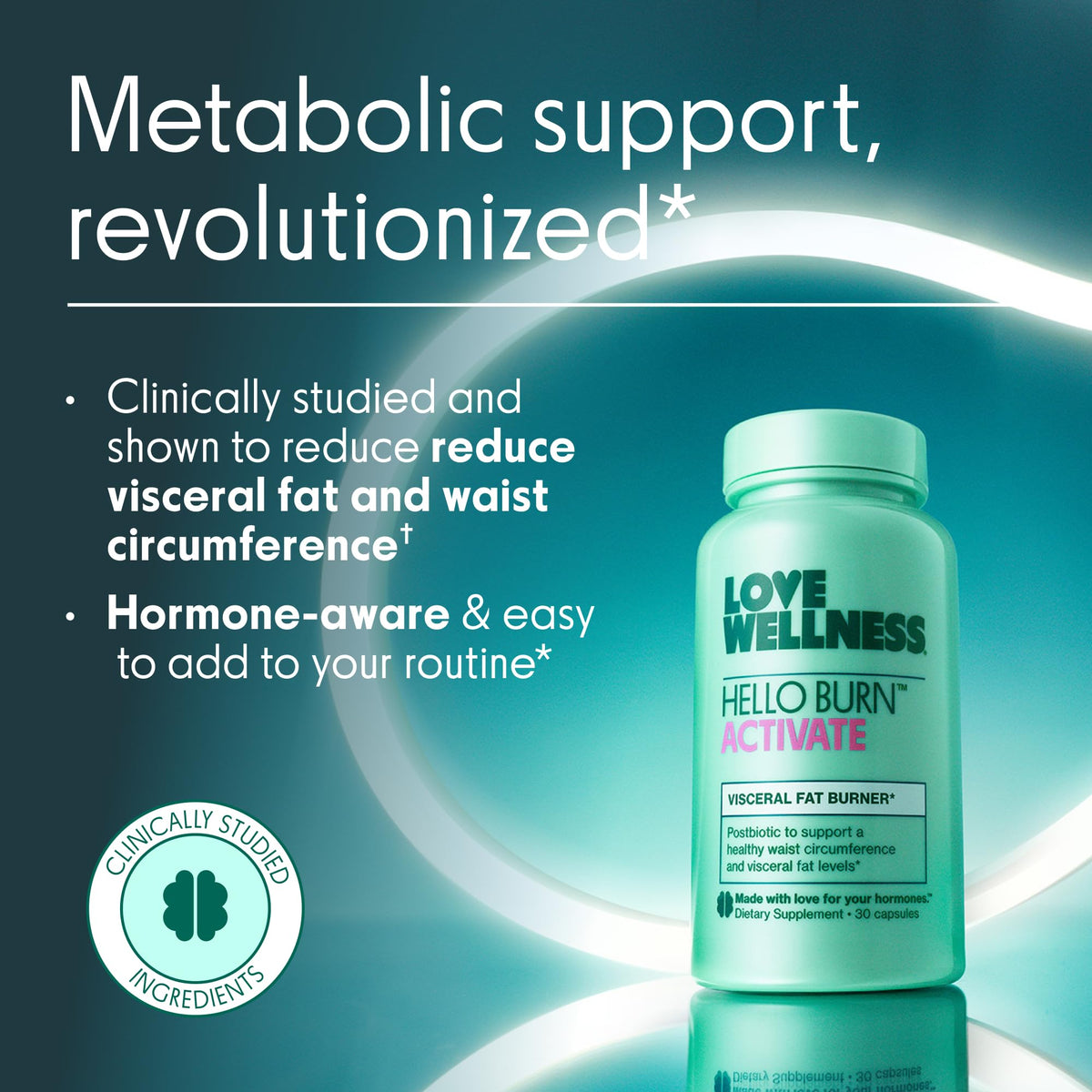 Love Wellness Hello Burn Activate | Support Visceral Fat Burn with HT BPL1 Postbiotic | Supports Healthy Waist Circumference, Longevity and Metabolic Wellness | 30 Count Love Wellness buy supplements Au