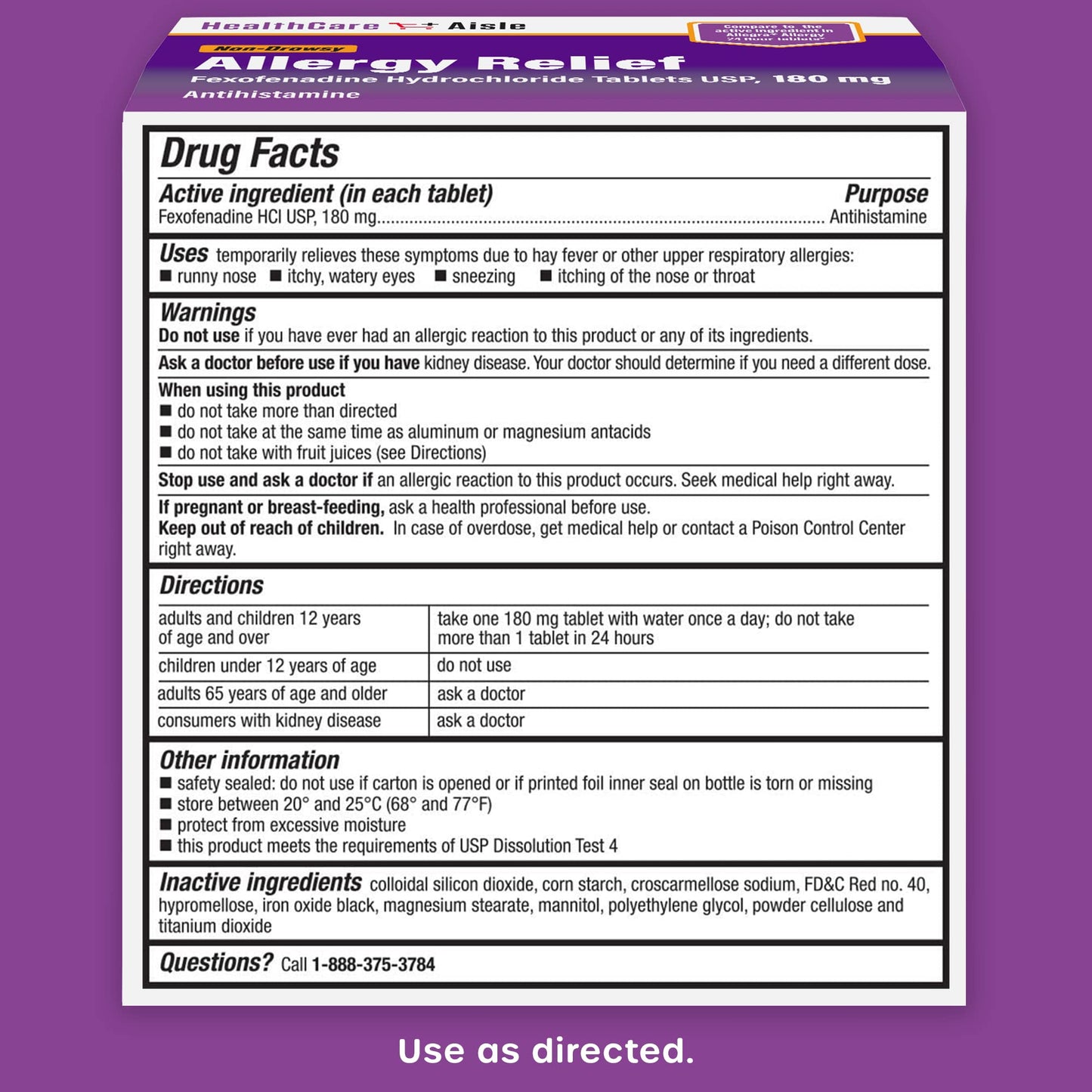 HealthCareAisle Allergy Relief - Fexofenadine Hydrochloride Tablets USP, 180 mg, 90 Tablets, Allergy Medication, Non-Drowsy 24-Hour Relief HealthCareAisle buy supplements Au