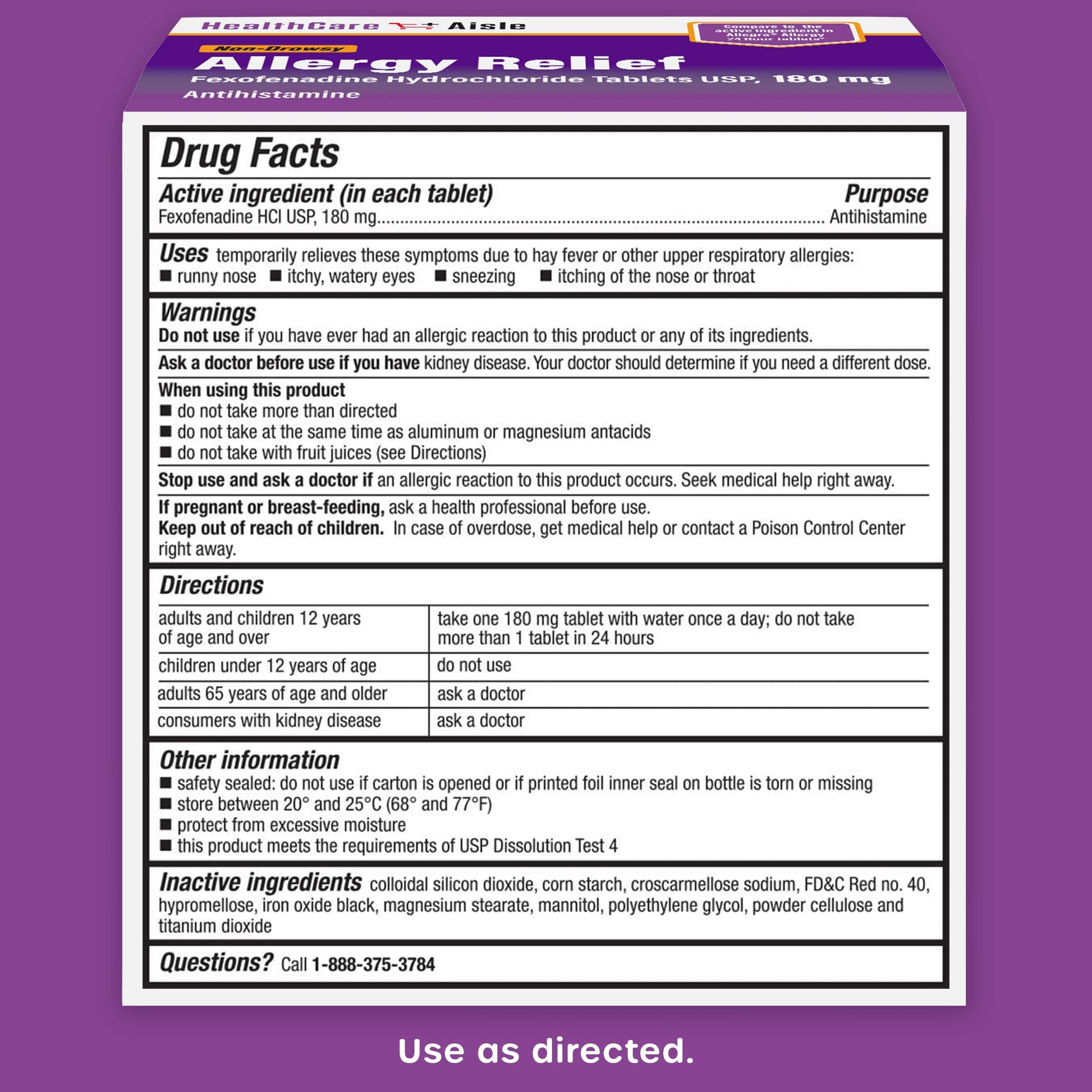 HealthCareAisle Allergy Relief - Fexofenadine Hydrochloride Tablets USP, 180 mg, 90 Tablets, Allergy Medication, Non-Drowsy 24-Hour Relief HealthCareAisle buy supplements Au