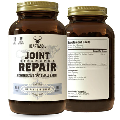 Heart & Soil 100% Grass Fed & Finished Joint Support Supplement from Regenerative Cattle with Trachea, Scapula & Bone Marrow – Supports Joint Strength & Mobility – 3000mg – Glass Bottle – 180 Capsules HEART & SOILBuy Supplements Australia