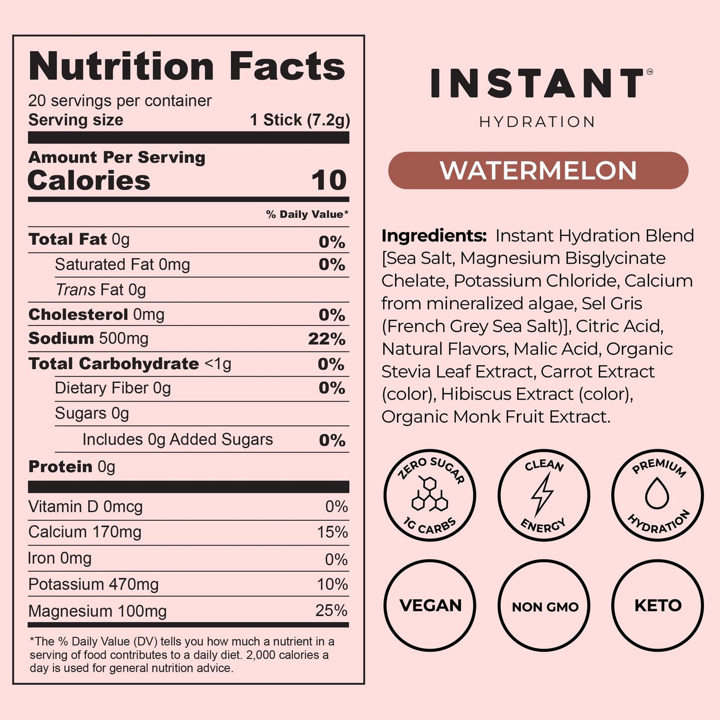 Instant Hydration Sugar Free Electrolytes Powder Packets Variety Pack - Watermelon, Raspberry, Lemon Lime Drink Mix & Travel Essentials with Magnesium and Potassium - Post Workout Recovery - 20 Sticks