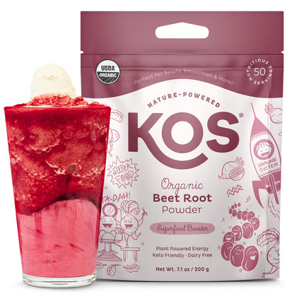 KOS Organic Beet Root Powder, USDA Certified - Superfood Plant Based Beetroot Ingredient for Stamina Increasing, Circulation - Non-GMO, Soy & Gluten-Free, 50 Servings Bag KOS buy supplements Au