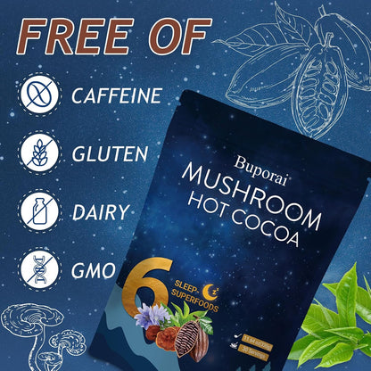 Mushroom Hot Cocoa with Melatonin, Reishi | L-Theanine, Cocoa Powder Hot Chocolate Nighttime Drink Mix for Sleep & Relax - 30 Servings