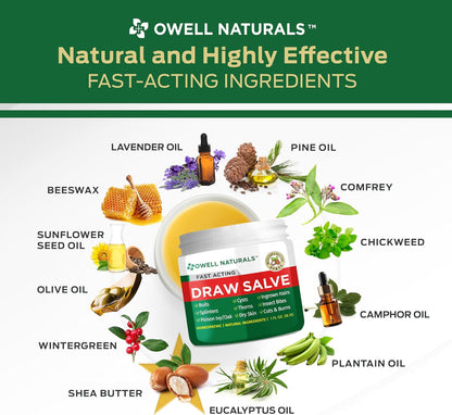 Owell Naturals Drawing Salve Ointment with Pure Shea Butter, for ingrown Hair, Boil, Splinter Remover, Bug Spider Bites, Bee Sting, Mosquito Itch, Poison Ivy, Burns & Cuts,1 Fl Oz (Pack of 1)