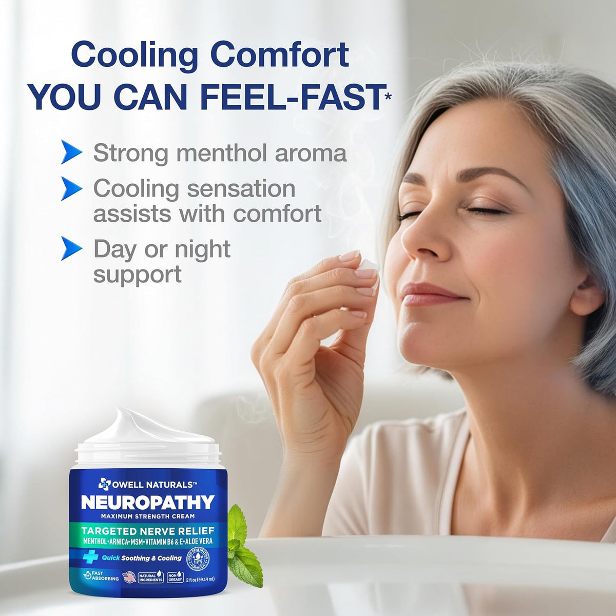 Supplement Product​Owell Naturals Neuropathy Cream Extra Strength – Fast Absorbing Cooling for Leg, Feet & Hands – Advanced Soothing Formula with Aloe Vera, Arnica, MSM & Vitamin B6 – Made in USA, 2 fl oz - GlowUpCaUSA