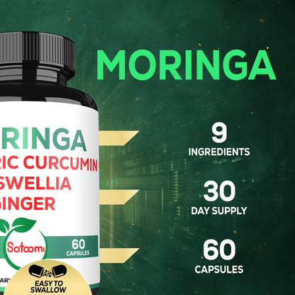 Satoomi 9in1 Moringa Capsules - Featuring Moringa, Turmeric, Boswellia, Ginger, Ashwagandha, Ceylon Cinnamon and Milk Thistle, and Resveratrol | Support Mood, Heart & Overall Health - 60 Count Satoomi buy supplements Au