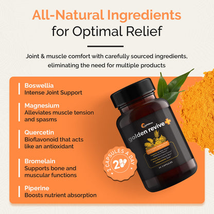 UpWellness Golden Revive + Joint Support Supplement Featuring Turmeric with Black Pepper, Quercetin, and Magnesium- Turmeric Boswellia Supplement - 6 Active Ingredients - 60 Capsules, 3 Pack UpWellnessBuy Supplements Australia