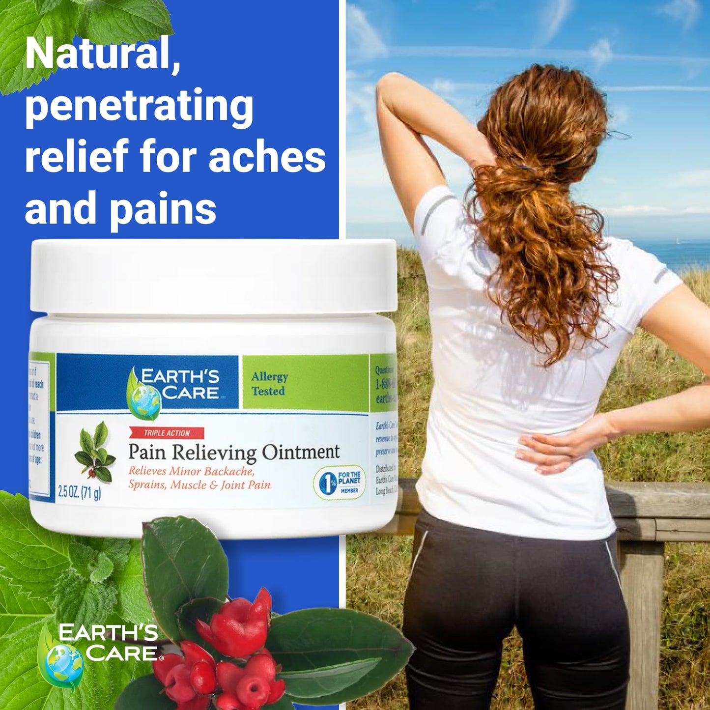 Earth's Care Triple Action Pain Relieving Ointment, No Parabens, Colors or Fragrances, Allergy-Tested 2.5 OZ. (2 Jars) Earth's CareBuy Supplements Australia
