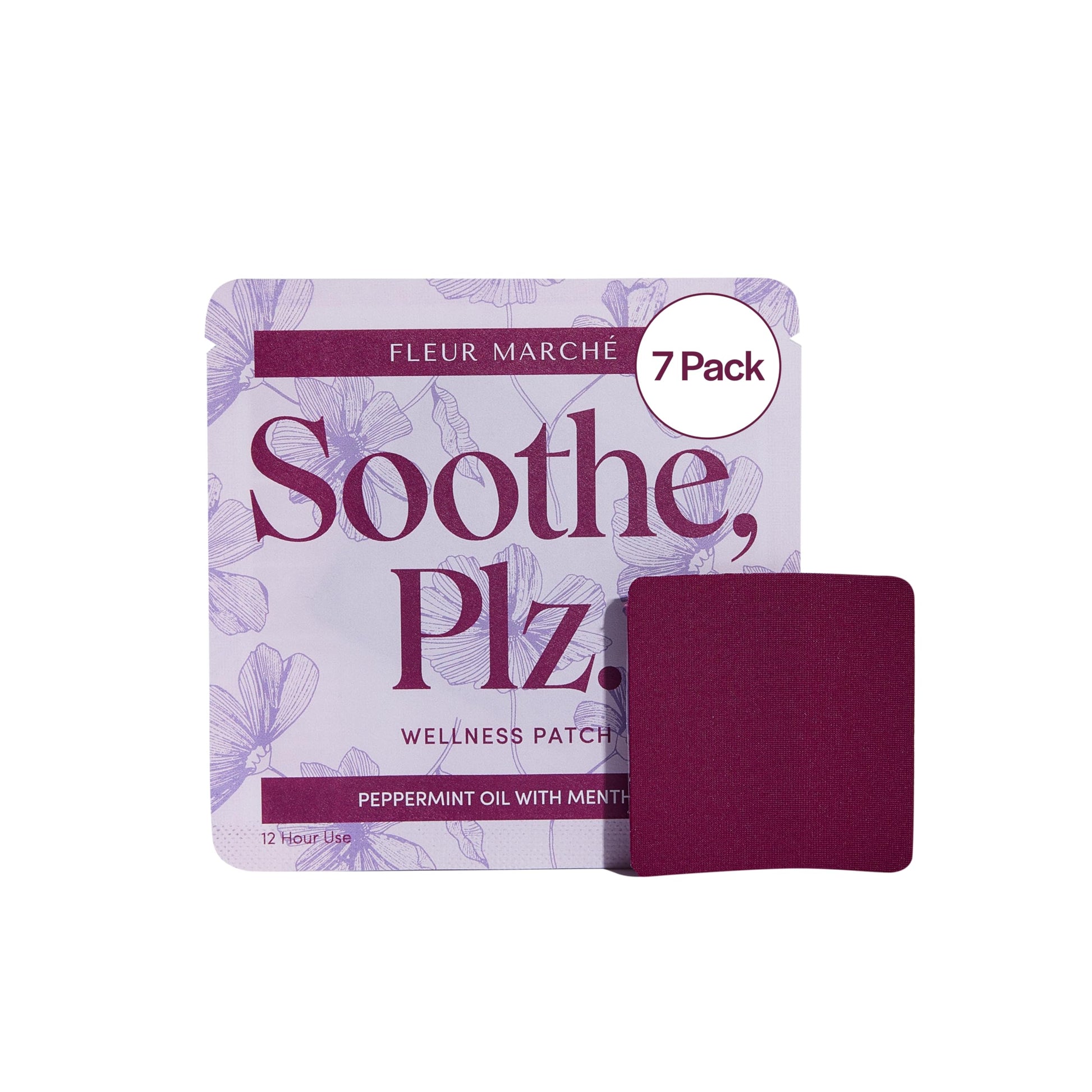 Fleur Marche 'Soothe, Plz.' wellness patch packaging with a single patch on a white background