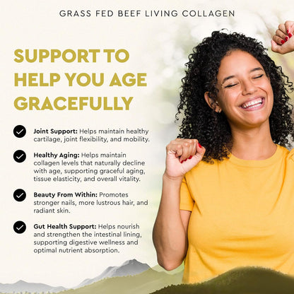 Ancestral Supplements Grass Fed Beef Living Collagen Capsules, 180 Ct | Type II collagen peptides complex in convenient capsules supports healthier, younger-looking skin, hair, nails & joints.