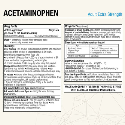 Puregen Labs Adult Extra Strength Acetaminophen Liquid 500mg/15ml - 8 fl oz Rapid Burst Pain Reliever/Fever Reducer, Cherry Flavor | Muscle & Joint Pain Relief | Arthritis Pain Relief P Puregen LabsBuy Supplements Australia