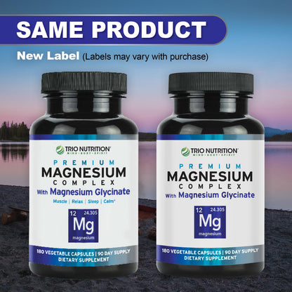 Trio Nutrition Magnesium Complex 90 Day Supply 420 mg | Natural Calm, Relax, Stress Relief, and Muscle Recovery |Magnesium Glycinate Supplement with Vitamin B6 for Rapid Absorption* TRIO NUTRITION buy supplements Au