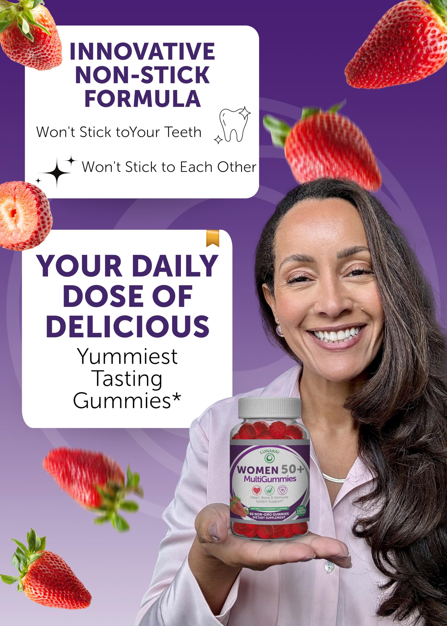 Lunakai USA Made 50 Plus Women's Multivitamin Gummies - Delicious Formula Enhanced with Essential Vitamins & Minerals for Health & Vitality - 60ct LunakaiBuy Supplements Australia