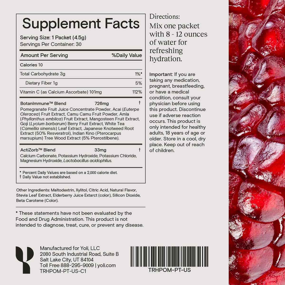 Yoli® Truth Antioxidant and Immune Support Supplement with Vitamin C, Botanicals, Superfruits, and Minerals - Pomegranate, 30 Packets YoliBuy Supplements Australia