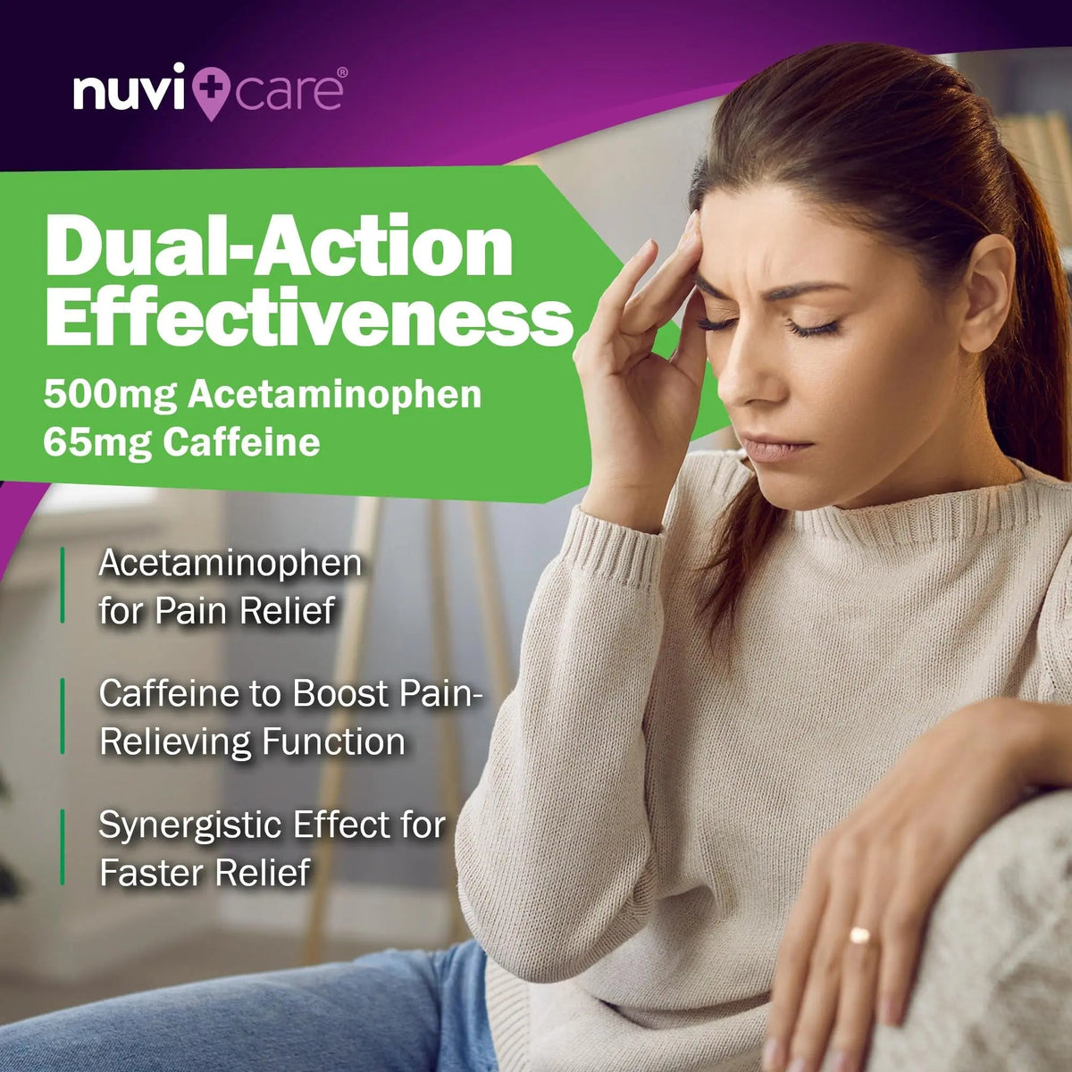 Nuvicare Tension Headache Relief Pills with 500mg Acetaminophen and 65mg Caffeine - Non Aspirin Pain Reliever Aid - Compare to Active Ingredient in Aspirin Free Excedrin Tension Headache (100 Caplets) NUVICAREBuy Supplements Australia