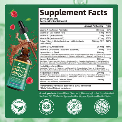 Liposomal Lymphatic Drainage Supplements with 30-in-1 Herbal Blend - Echinacea | Oregano | Milk Thistle - Sugar Free Lymph System Drops - Immune Support, Cleanse & Detox, Raspberry Flavor, 2 fl oz Femmetra buy supplements Au