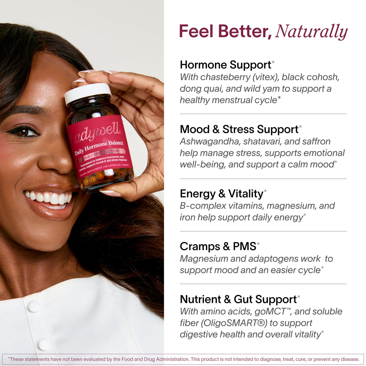 Ladywell Daily Hormone Balance Capsules | Natural Cycle Support for Women | Supports Mood, Bloating, Cramps, Skin Health & Cravings | with Chasteberry, B Vitamins, Ashwagandha, Saffron & More | 60 Ct Ladywell buy supplements Au