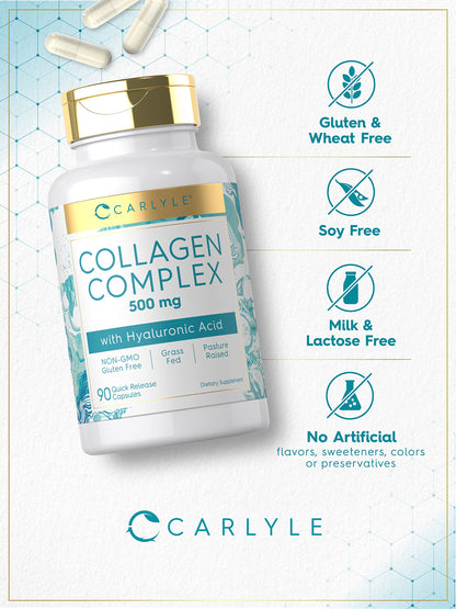 Carlyle Collagen Pills with Hyaluronic Acid | 500mg | 90 Capsules | Hydrolyzed Collagen Type 1 and 3 | Non-GMO, Gluten Free Supplement Carlyle buy supplements Au