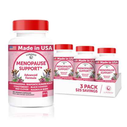 Lunakai USA Made Natural Menopause Supplements for Women, 60ct | Non-GMO, 13-in-1 Menopause Relief for Hot Flashes, Night Sweats, Sleep & Mood Support