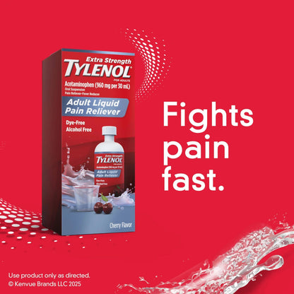 Tylenol Adult Liquid Pain Reliever and Fever Reducer, Extra Strength Liquid Acetaminophen for Fast Pain Relief for Headaches & Other Minor Pain, Cherry Flavor, Dye & Alcohol Free, 8 fl. oz TylenolBuy Supplements Australia