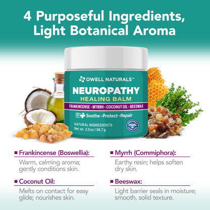 Owell Naturals Neuropathy Balm for Feet, Muscles & Joints – Long Lasting Comfort Formula with Frankincense, Myrrh, Coconut Oil, Beeswax – Fast Absorbing Botanical Skin Care, 2 oz Owell NaturalsBuy Supplements Australia