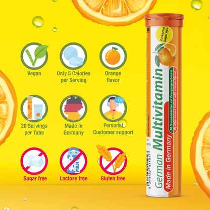 T&D German Multvitamin 10 Vitamins - 40 Vegan Drink Effervescent Tablets - Orange Flavor - Made in Germany T&D buy supplements Au
