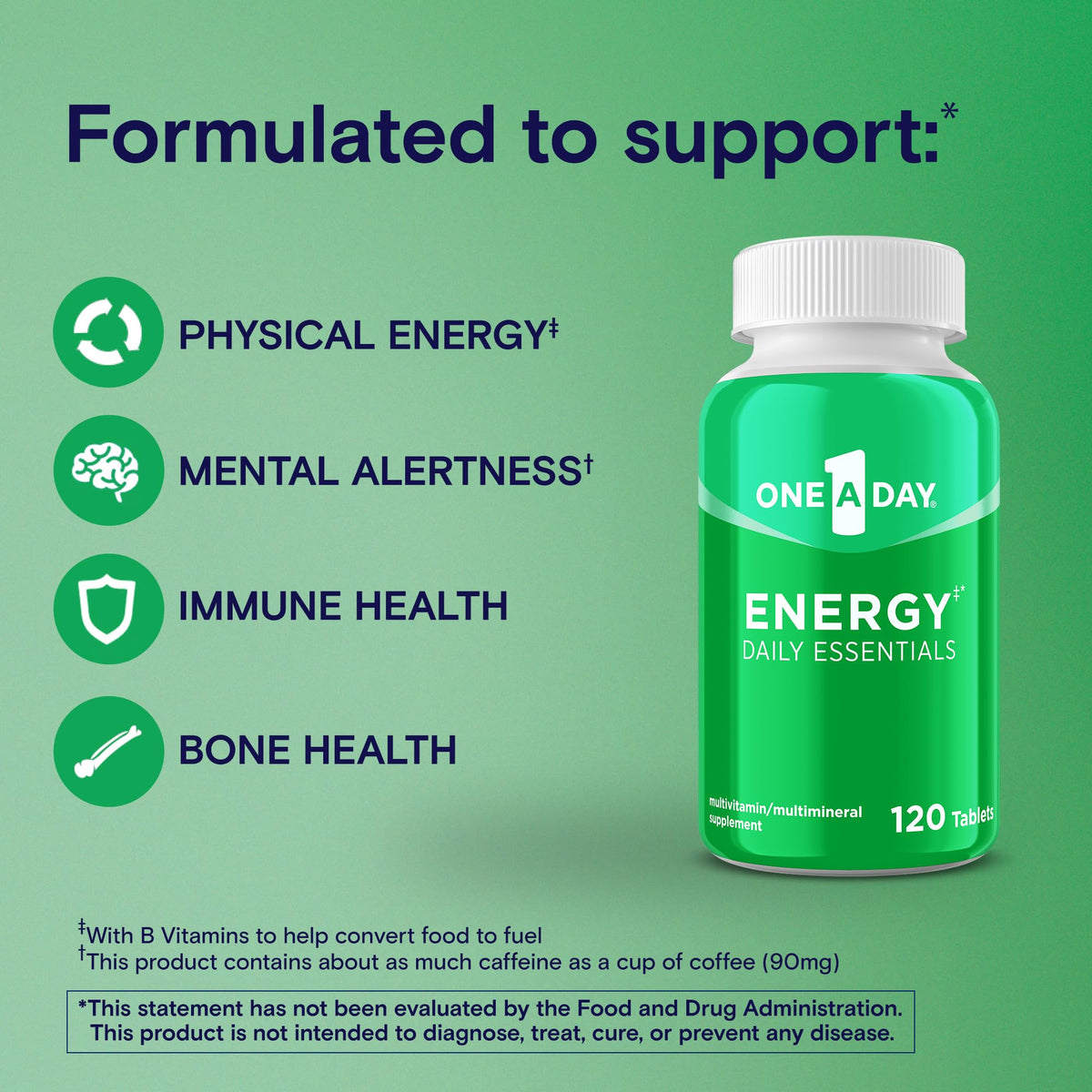 One A Day Energy Daily Essentials Multivitamin, Energy Supplement to Support Mental Alertness and Immune Health with Vitamins A C, D, E, Zinc and Caffeine, 120 Count ONE A DAYBuy Supplements Australia
