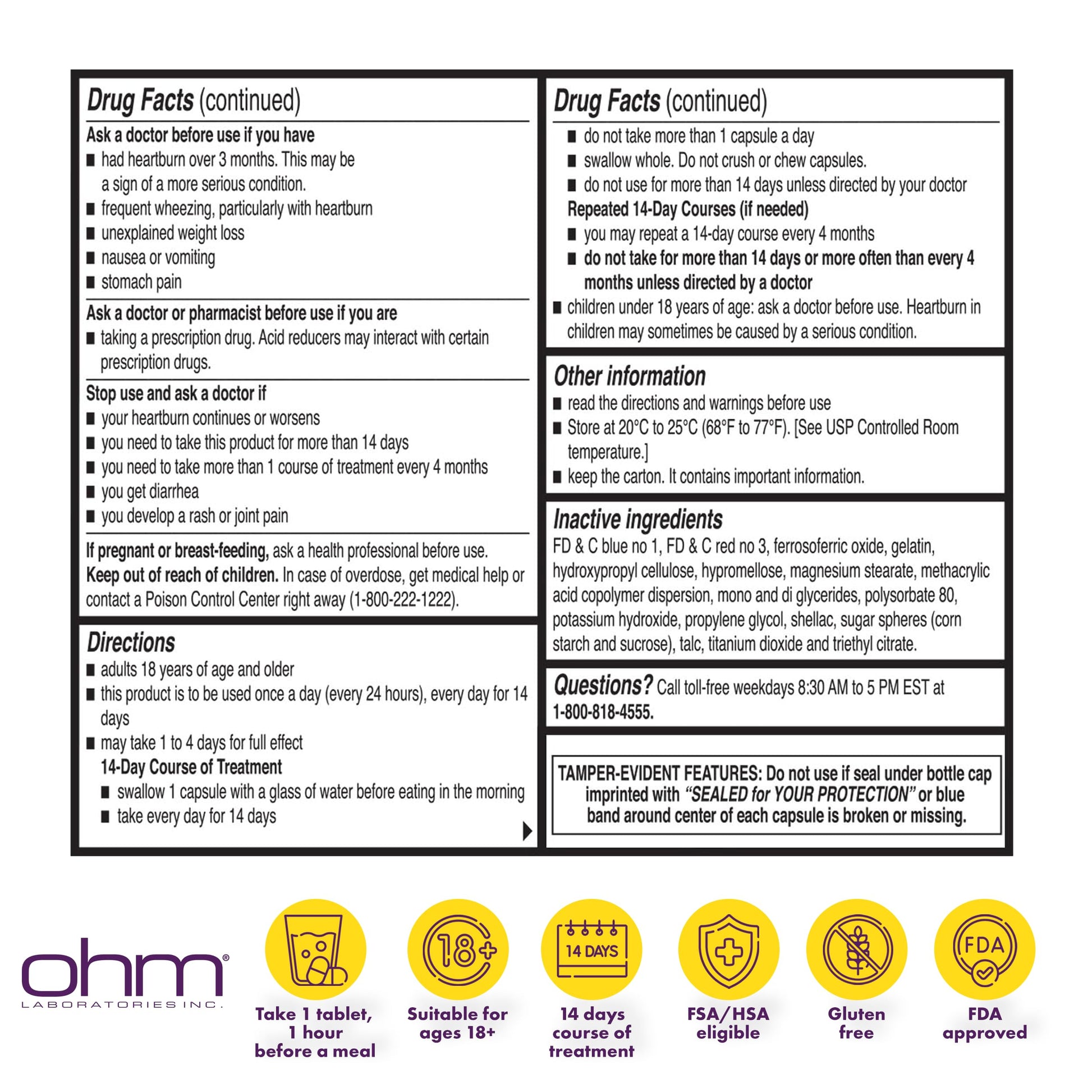 Ohm Esomeprazole Magnesium Delayed Release Capsules 20mg - Frequent Heartburn & Acid Reflux Relief, 24 Hour Chest & Stomach Acid Reducer (6 Weeks of Supply, 42, Count) Ohm buy supplements Au