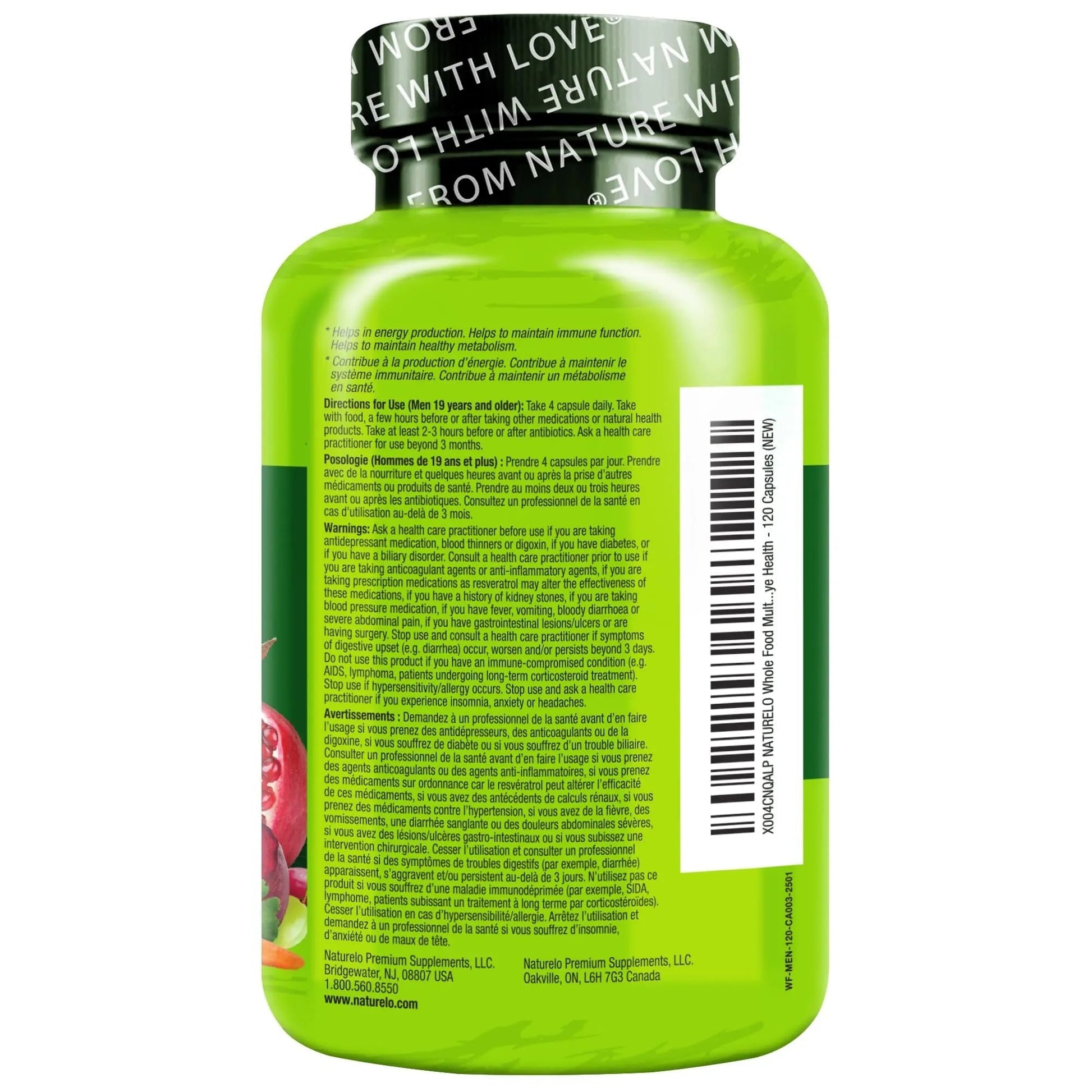 NATURELO Mens Multivitamins - Whole Food Multivitamin for Men with Vitamins, Minerals - 120 Vegetarian Capsules for Energy, Brain, Heart, Eye Health* NATURELO