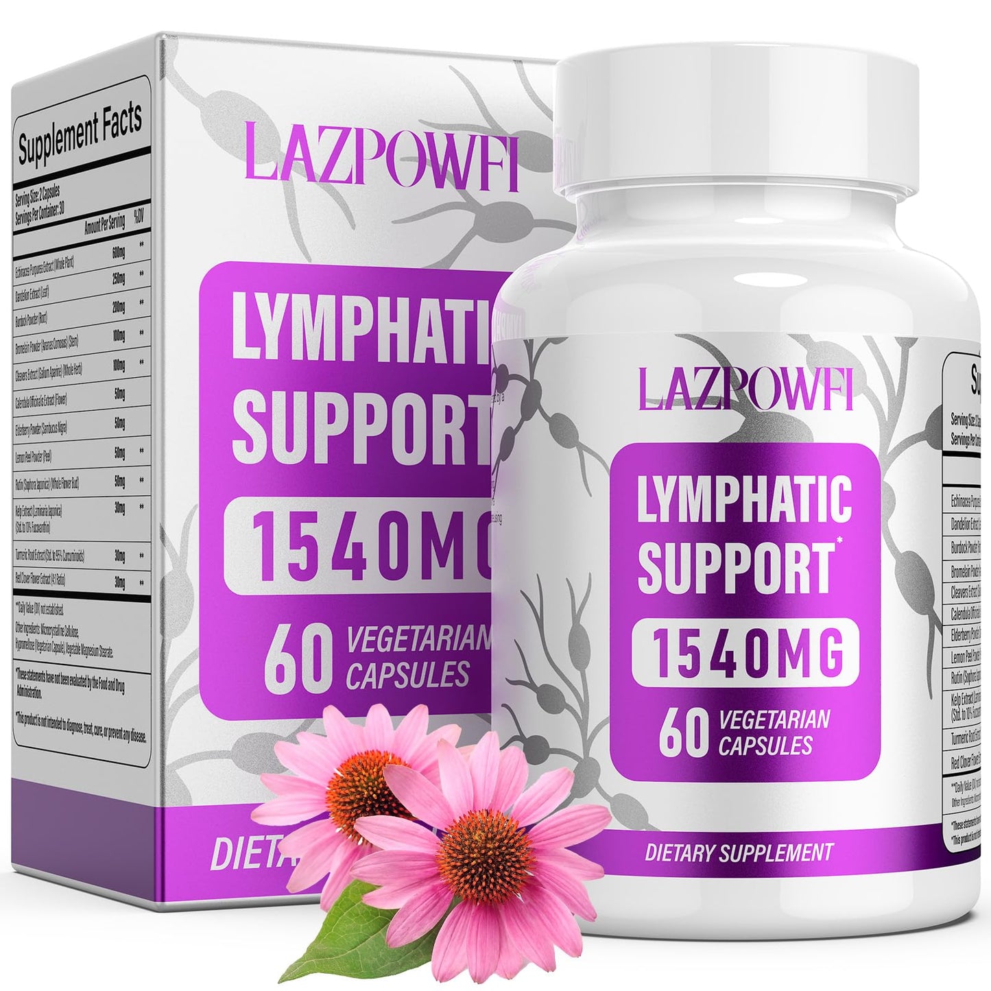 Lazpowfi Lymphatic Drainage Supplements, 1540mg Lymph System Support Supplement for Women & Men with Dandelion, Burdock, Echinacea,Rutin, Turmeric,Cleavers & More, 60 Capsules Lazpowfi buy supplements Au