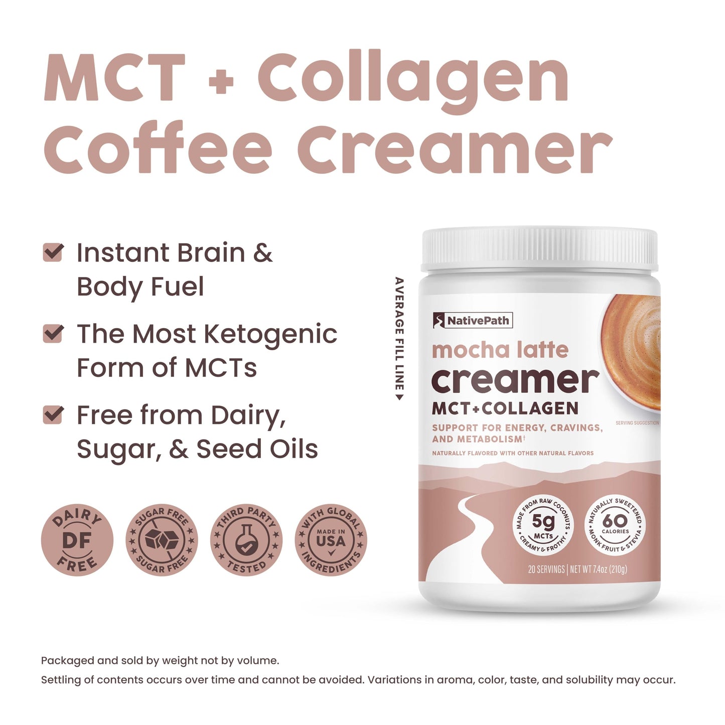 NativePath Keto Creamer, French Vanilla, Collagen & MCT, 20 Servings | Sugar-Free, Monk Fruit Sweetened, Non-Dairy & Creamy, Supports Skin, Hair & Nails, Low-Carb Friendly