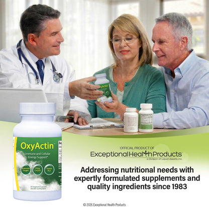 OxyActin Oxygen Supplement, 60 Vegetable Capsules | Immune Health & Cellular Energy, High Altitude & Endurance Support with 50mgs of CoQ10, Vitamin B12, & Aloe Vera Juice Powder