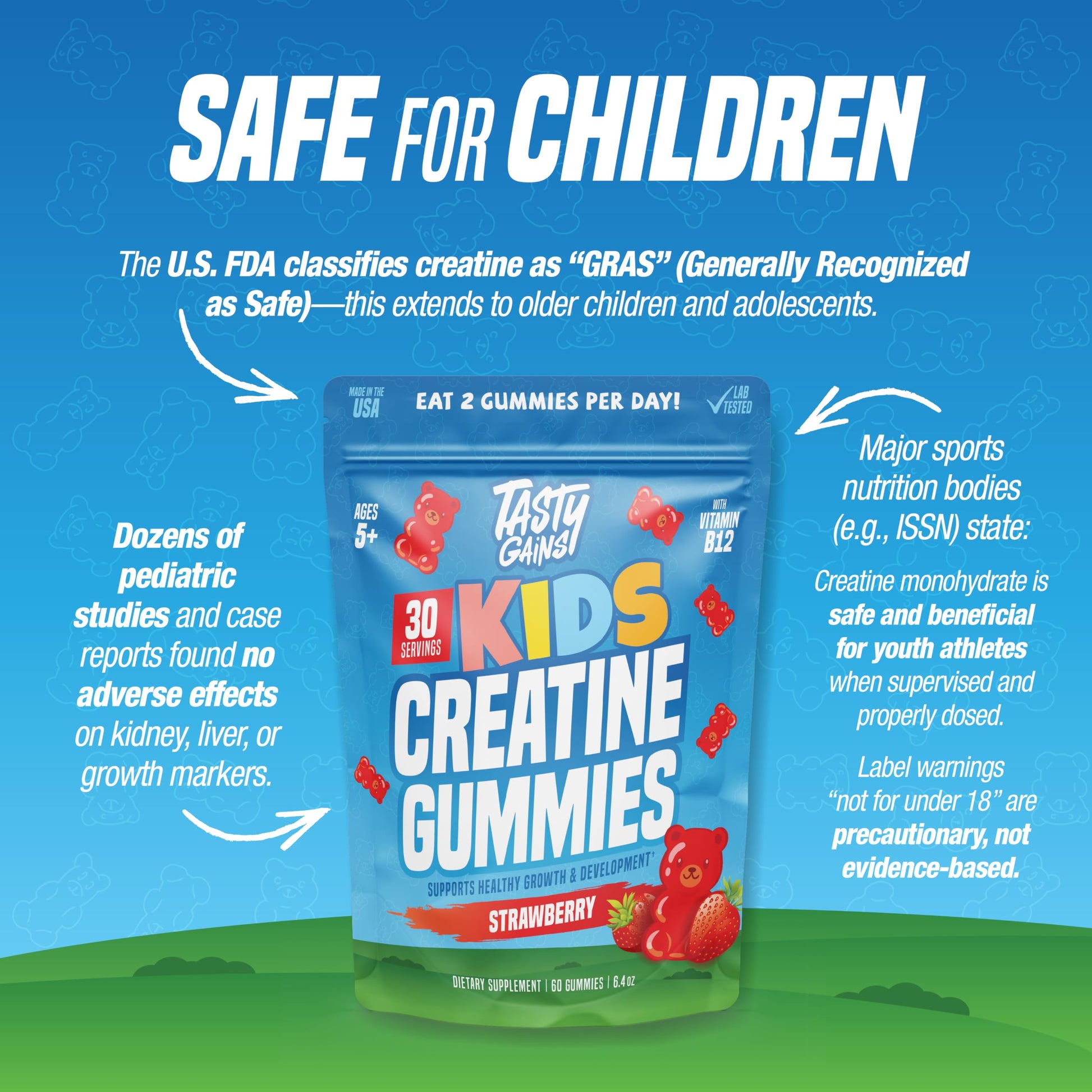 TASTY GAINS Kids & Teen Creatine Gummies with Vitamin B12 for Growth Support, Easy Chew Daily Supplement, Gummy Vitamins for Kids and Teens, Ages 5+ TASTY GAINS buy supplements Au