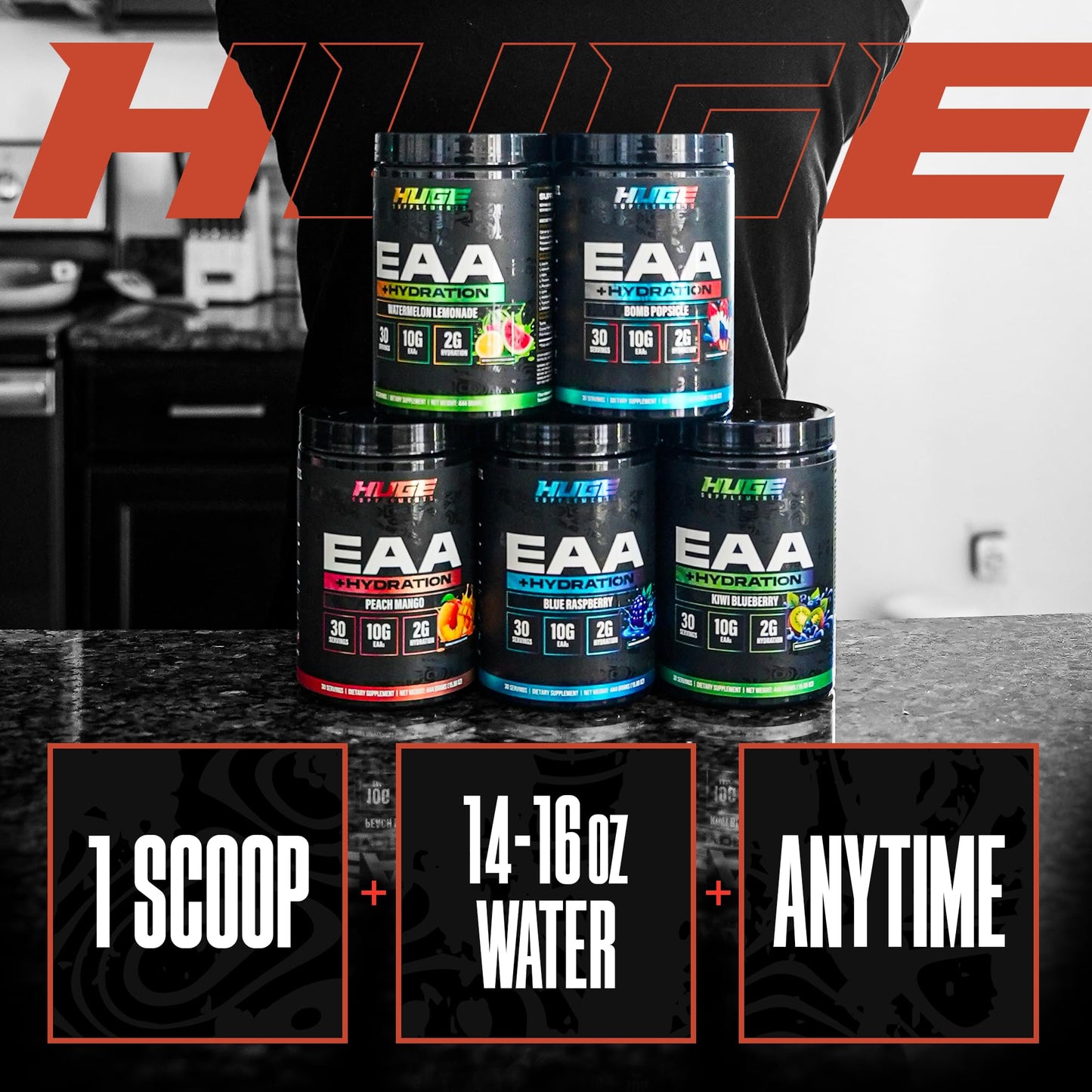 Huge EAA + Hydration, Essential Amino Acids Powder, EAAs & BCAAs, Intra & Post Workout Recovery Powder, Muscle Growth, Recovery & Performance, 10g EAAs & Electrolytes, Kiwi Blueberry, 30 Servings