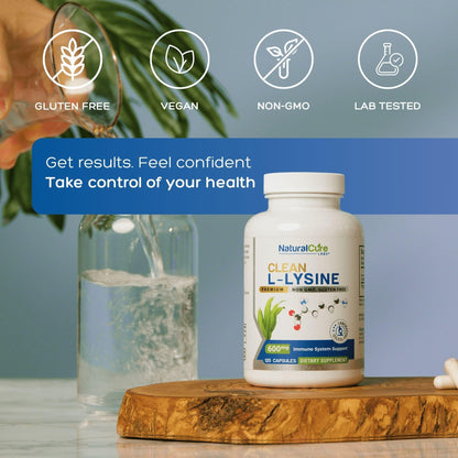 Natural Cure Labs Clean L-Lysine 600mg, 120 Capsules | Vegan, Non-GMO, & Gluten Free Natural Cure Labs buy supplements Au