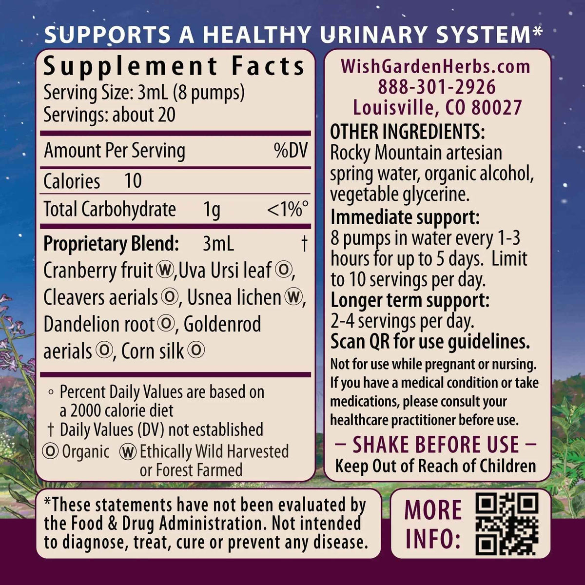 WishGarden Herbs Urinary Strength, Liquid Herbal Tincture, Cranberry, Uva Ursi & Usnea, Supports Urinary Tract Health, Eases Discomfort, Promotes Microbial Balance, 2oz