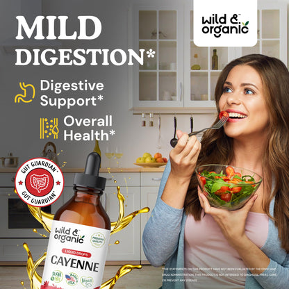 Wild & Organic Cayenne Pepper Tincture - Digestive Support with Capsaicin Extract - Cayenne Pepper Liquid Drops for Overall Well-Being - Unflavored, Vegan, Sugar & Alcohol-Free - 4 fl oz Wild & Organic buy supplements Au