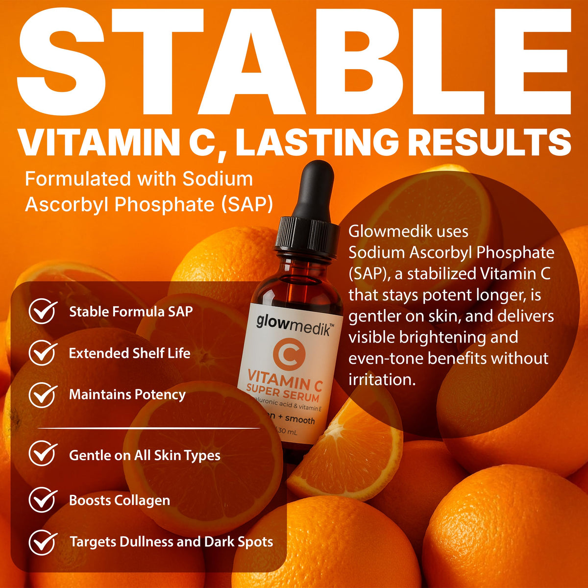 GlowMedik Vitamin C Serum for Face - Illuminating Brightening Serum for Dark Spots - Dark Spot Corrector with Hyaluronic Acid & Vitamin E - Fine Lines & Wrinkles, Sensitive Skin, Made in USA 1 fl oz