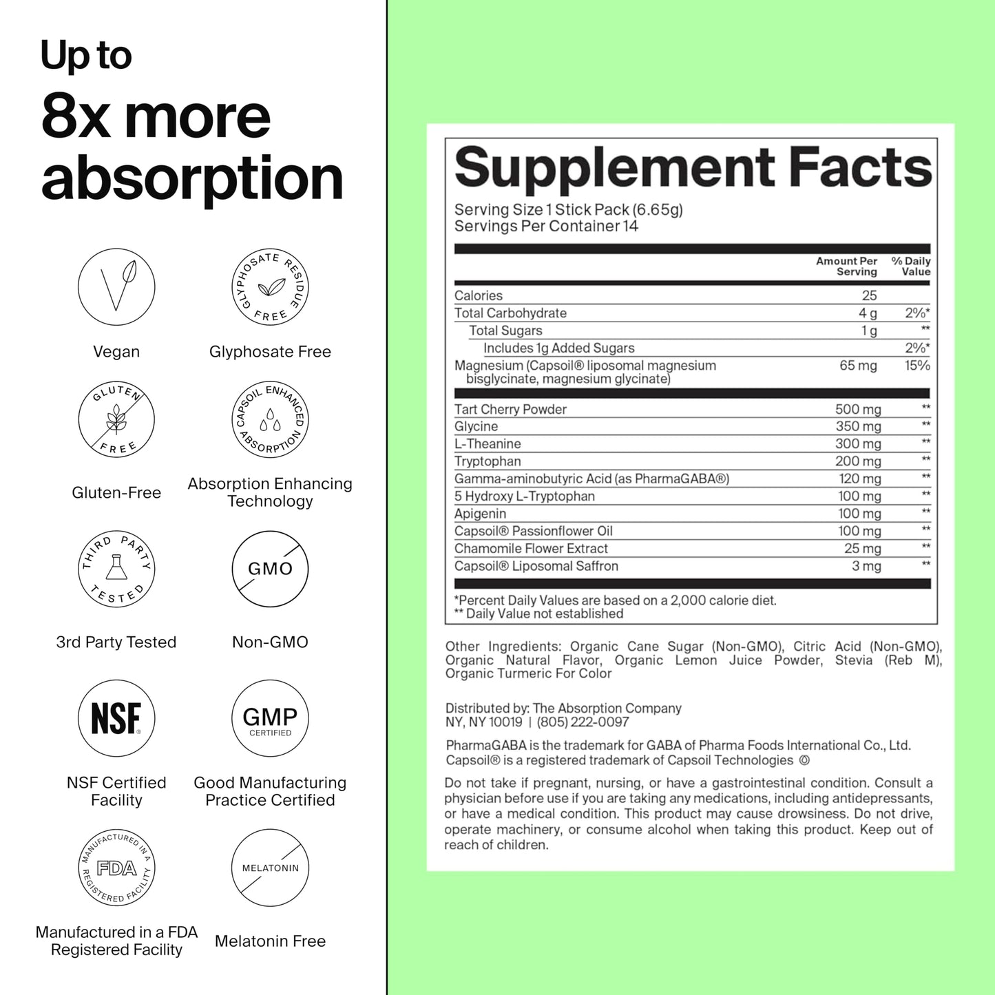 The Absorption Company Sleep Aid Powder - Calming Drink Mix Packets - 7PK