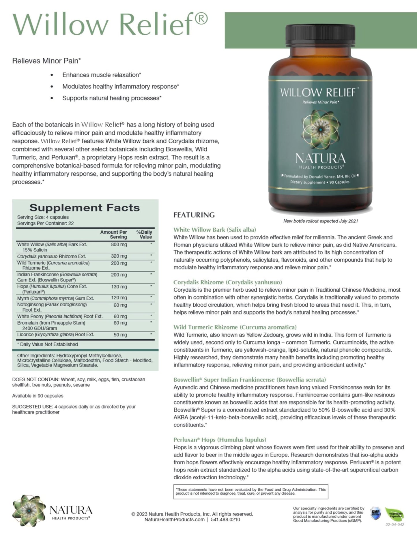 Natura Health Products Willow Relief Supplement - Enhances Muscle Relaxation - Featuring White Willow Bark, Turmeric, Boswellin Super Indian Frankincense, Corydalis Rhizome (90 Capsules) Natura Health ProductsBuy Supplements Australia