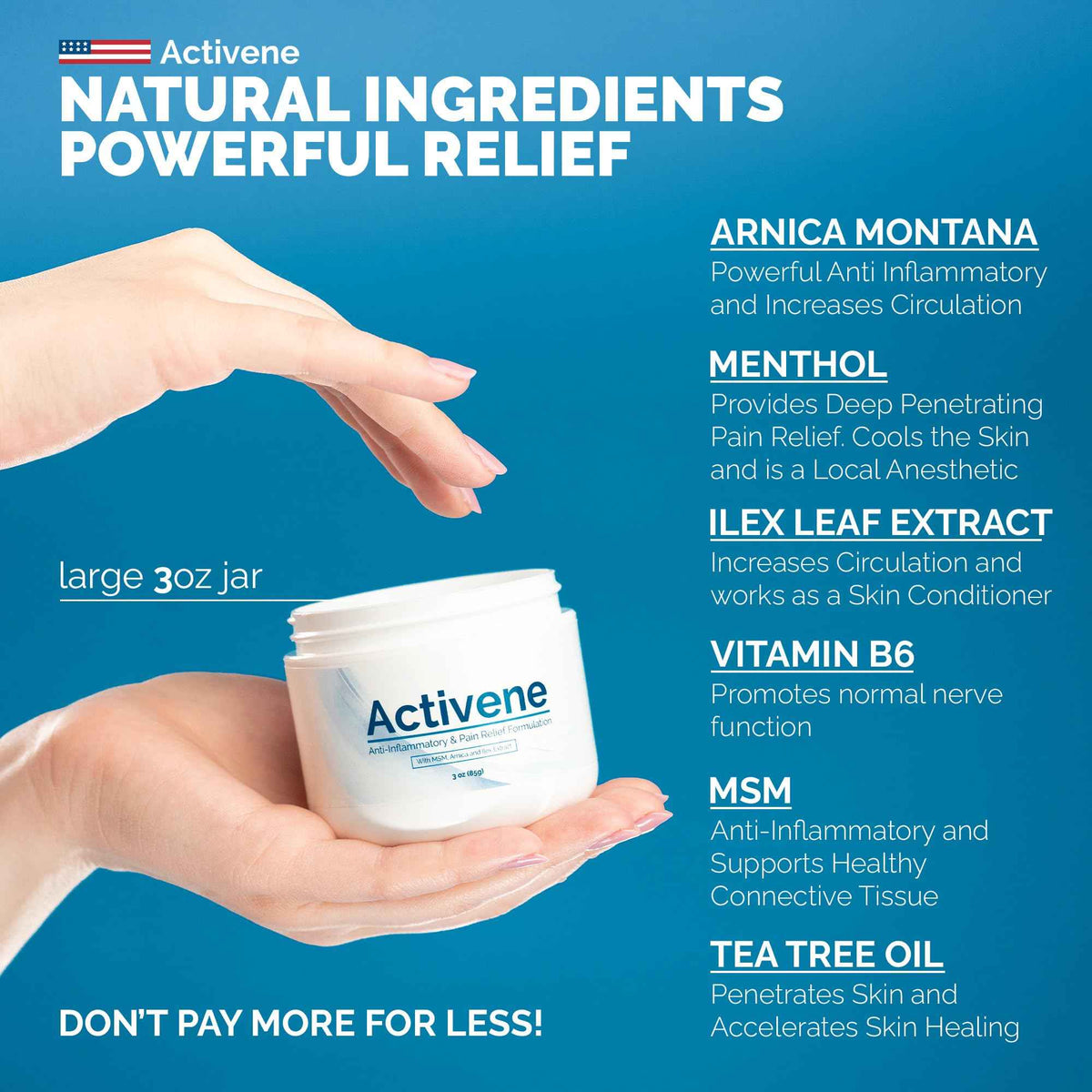 Activene Pain Relief Cream - Anti Inflammatory formulation with Powerful Arnica, Menthol & MSM for Joints, Tendons & Muscles. Chosen by Sufferers of Arthritis, Knee, Shoulder, Neck, Back & Other Pains