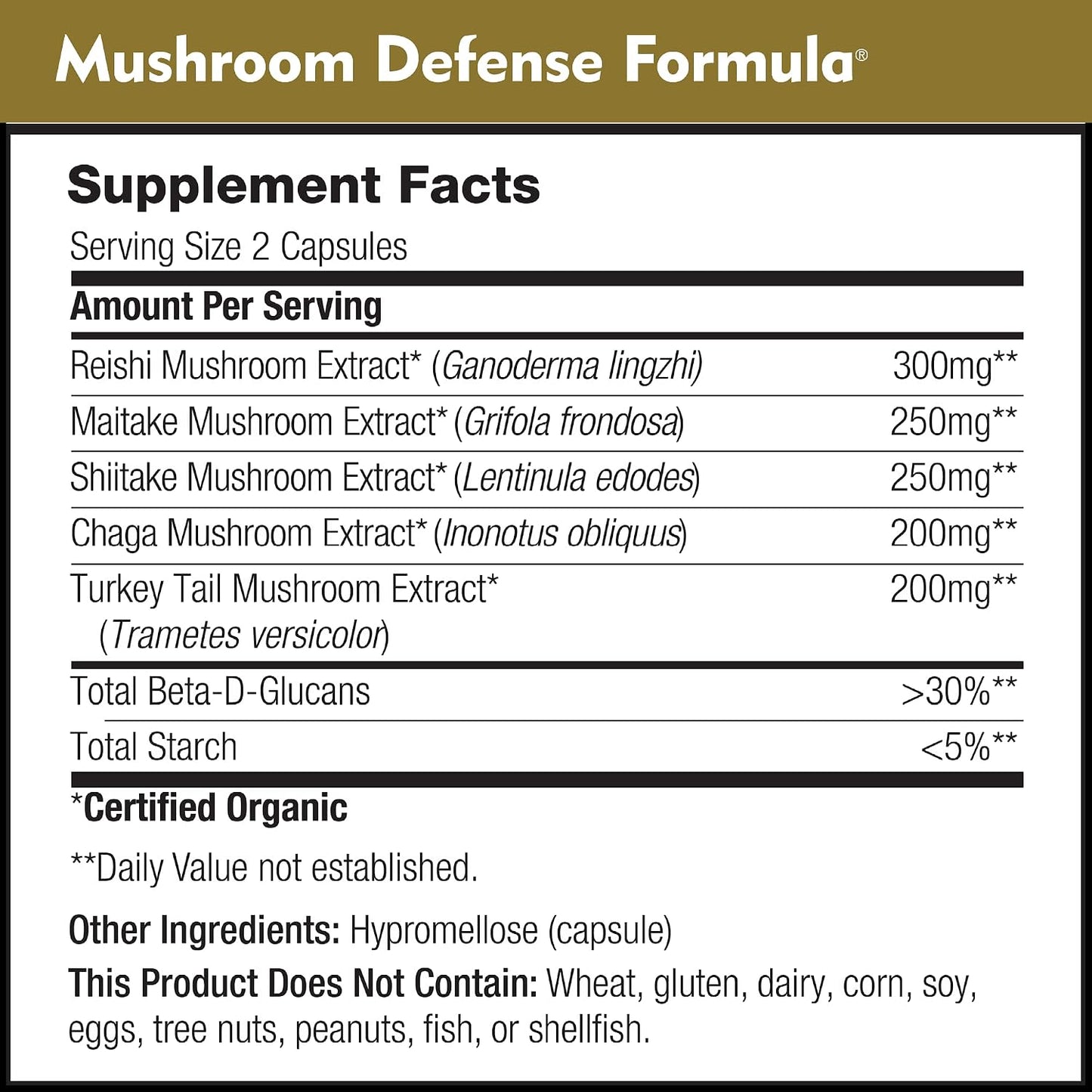 DailyNutra Mushroom Defense Formula - Immune Support Supplement | Organic Mushrooms, Hot Water Extracted - Reishi, Chaga, Maitake, Shiitake & Turkey Tail (90 Capsules)