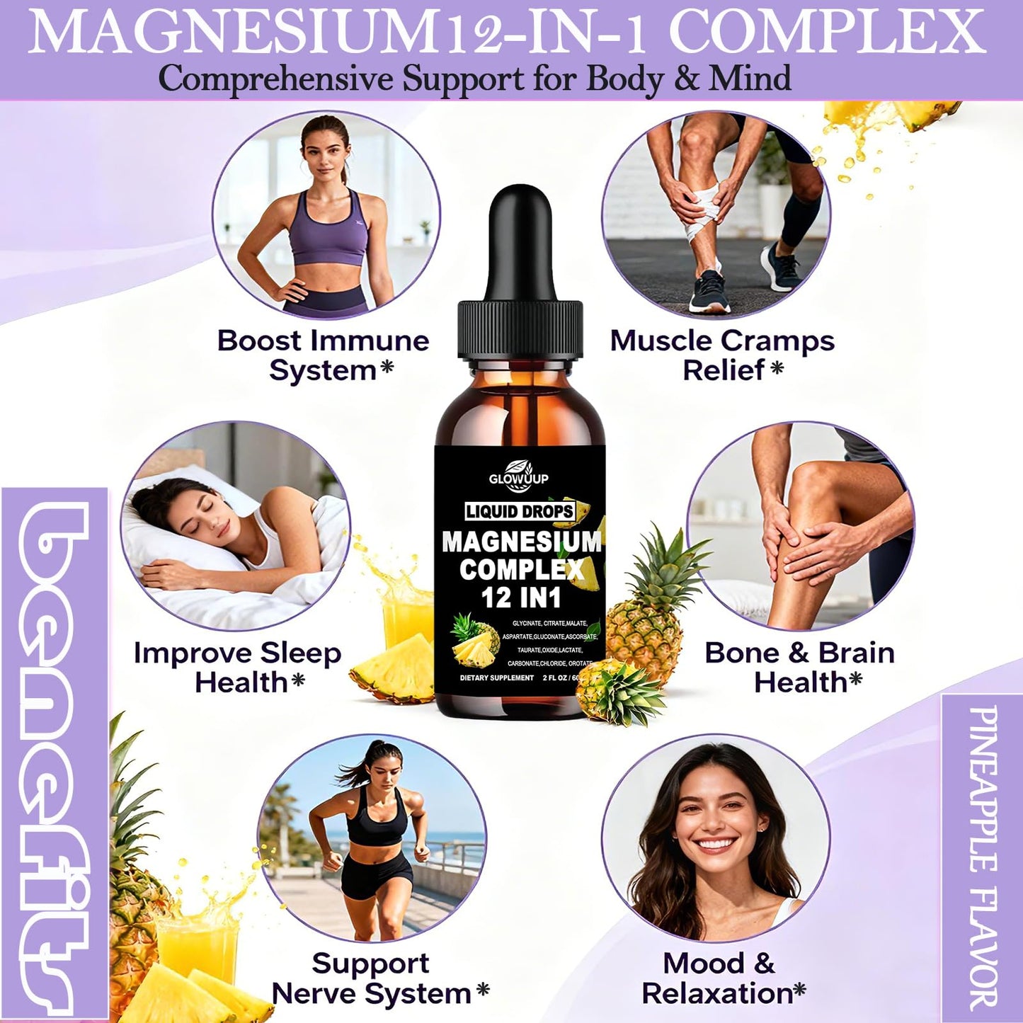 Magnesium 12 in 1 Complex 1000mg Supplement for Women & Men, High Absorption Liquid Magnesium W/Glycinate Citrate Malate Taurate Oxide Aspartate Orotate, Calm Magnesium for Sleep Muscle Heart Support GLOVVUUP buy supplements Au