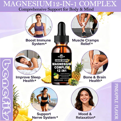 Magnesium 12 in 1 Complex 1000mg Supplement for Women & Men, High Absorption Liquid Magnesium W/Glycinate Citrate Malate Taurate Oxide Aspartate Orotate, Calm Magnesium for Sleep Muscle Heart Support GLOVVUUP buy supplements Au