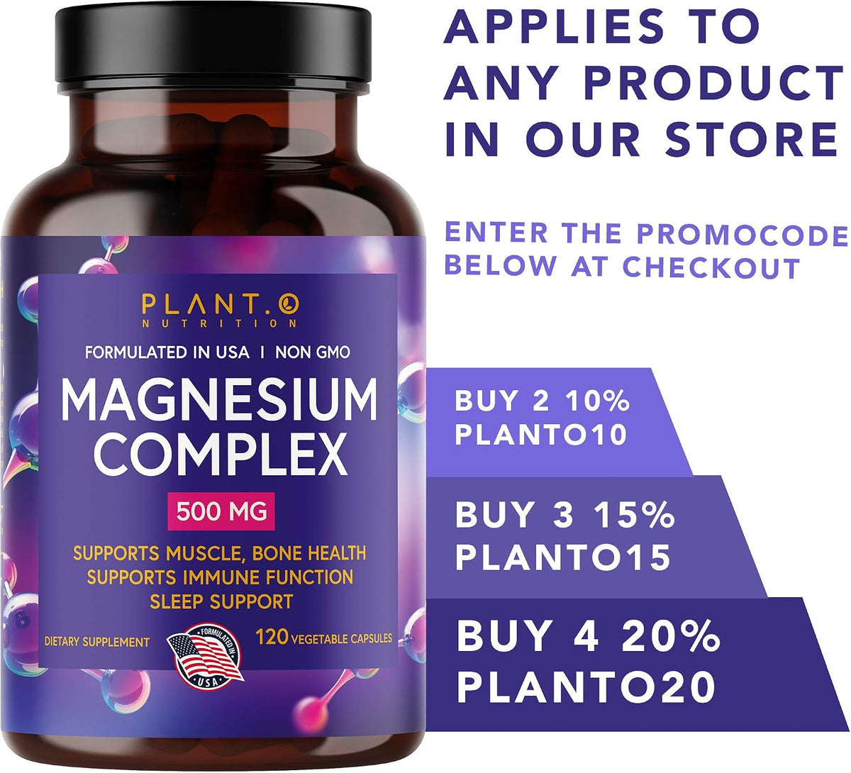 Plant.O Premium Magnesium Supplement [Vegan Oxide & Citrate, 500mg] High Absorption Complex for Sleep, Calm, Muscle Relaxer, Natural Energy, Non-GMO 120 Veggie Capsules