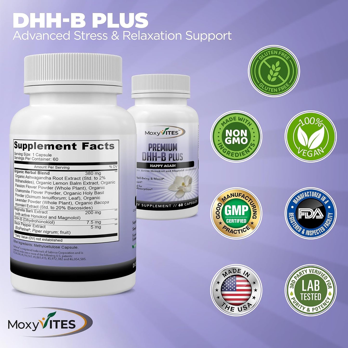 DHH-B Supplement - Bioactive Honokiol Magnolia bark Extract | for Cellular Health| Organic Ashwagandha & Herbs, High Strength 60 Vegan Capsules, 2 Month Supply, Non GMO