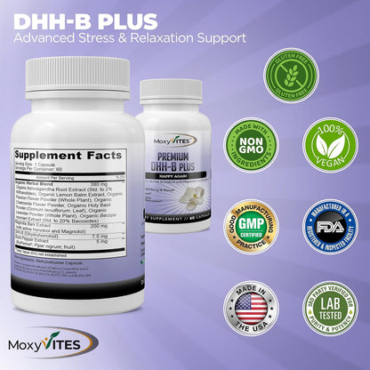 DHH-B Supplement - Bioactive Honokiol Magnolia bark Extract | for Cellular Health| Organic Ashwagandha & Herbs, High Strength 60 Vegan Capsules, 2 Month Supply, Non GMO