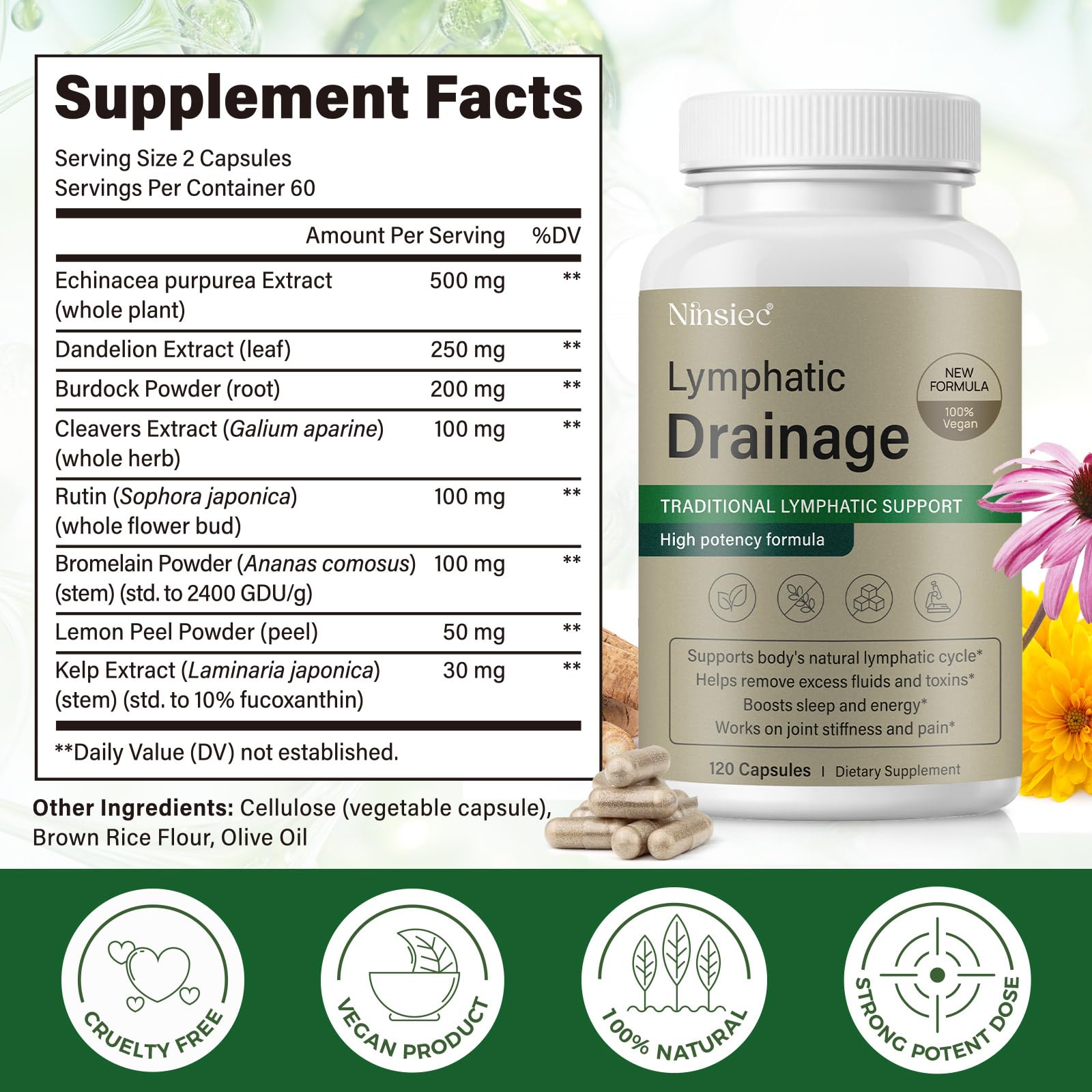 Ninsiec Lymphatic Drainage Supplements - Lymphatic Drainage Capsules for Immune Health,Supports Bloating & Daily Lymphatic Wellness, with Echinacea, Dandelion, and Burdock (120 Capsules) Ninsiec buy supplements Au