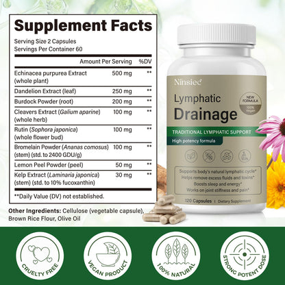 Ninsiec Lymphatic Drainage Supplements - Lymphatic Drainage Capsules for Immune Health,Supports Bloating & Daily Lymphatic Wellness, with Echinacea, Dandelion, and Burdock (120 Capsules) Ninsiec buy supplements Au