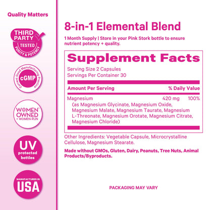 Pink Stork Magnesium Complex for Women - 8 Forms Including Glycinate, Malate, Citrate & L-Threonate - Stress, Sleep, Muscle & Hormone Support - 400 mg Elemental Magnesium - 60 Vegan Capsules Pink Stork buy supplements Au